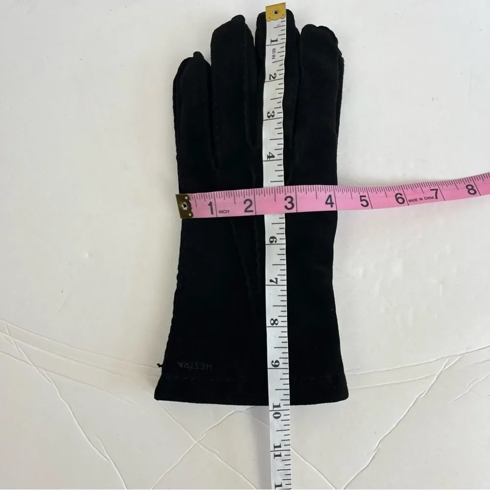 HESTRA Hair-sheep Suede Cashmere Lined Black Gloves Size 9
